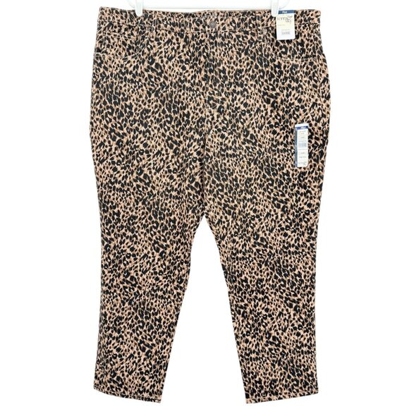 Terra & Sky Women's Core Straight Stretch Brown Leopard Denim Jeans Plus 24W NWT - Picture 1 of 10